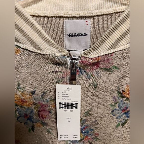 Maeve x Anthropologie Printed Floral Lurex Knit Bomber Jacket - Picture 7 of 8